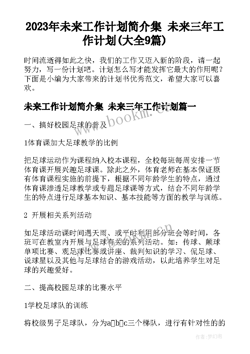 2023年未来工作计划简介集 未来三年工作计划(大全9篇)