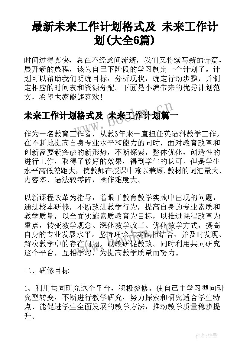 最新未来工作计划格式及 未来工作计划(大全6篇)