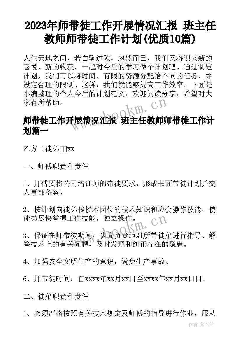 2023年师带徒工作开展情况汇报 班主任教师师带徒工作计划(优质10篇)