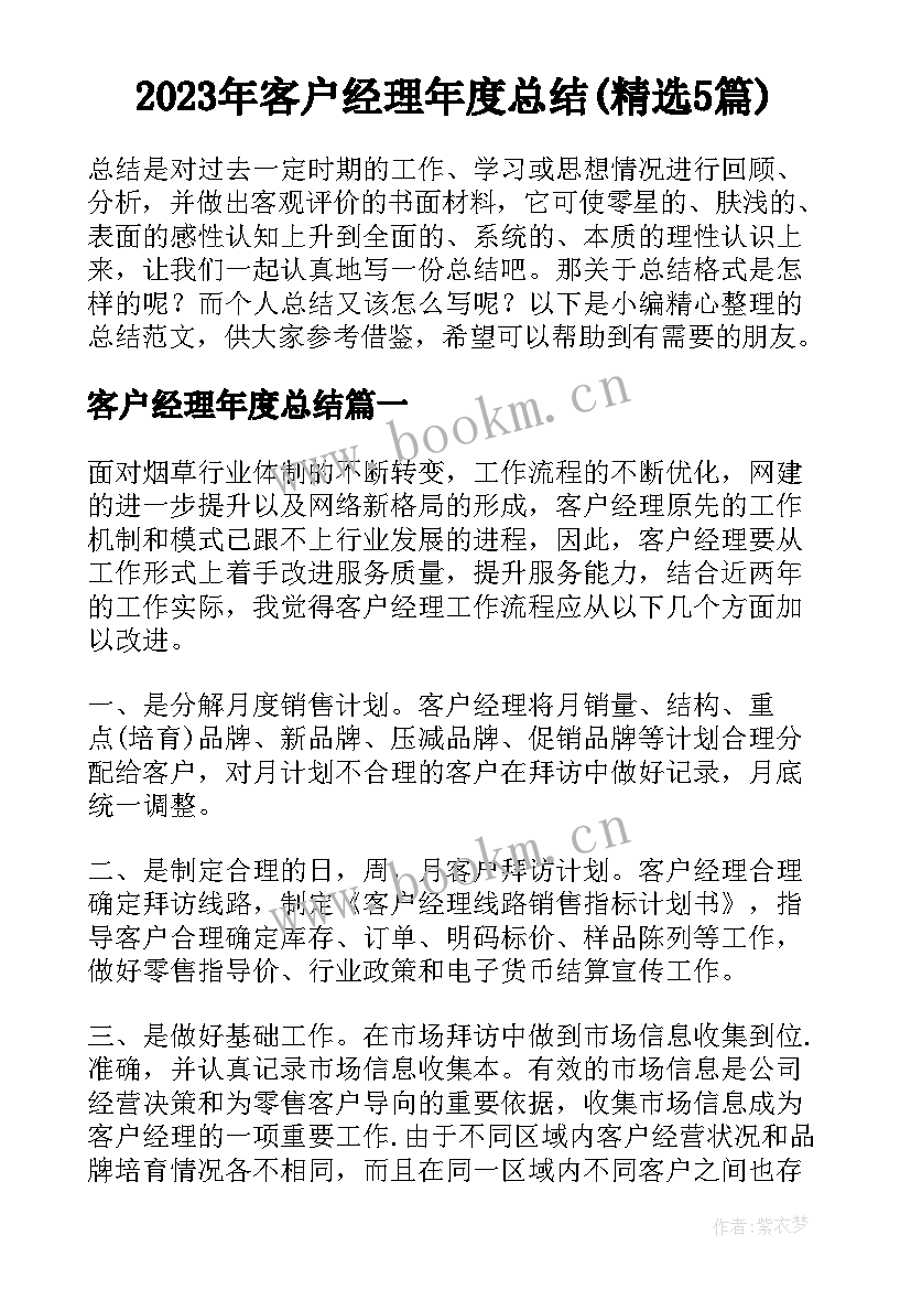 2023年客户经理年度总结(精选5篇)