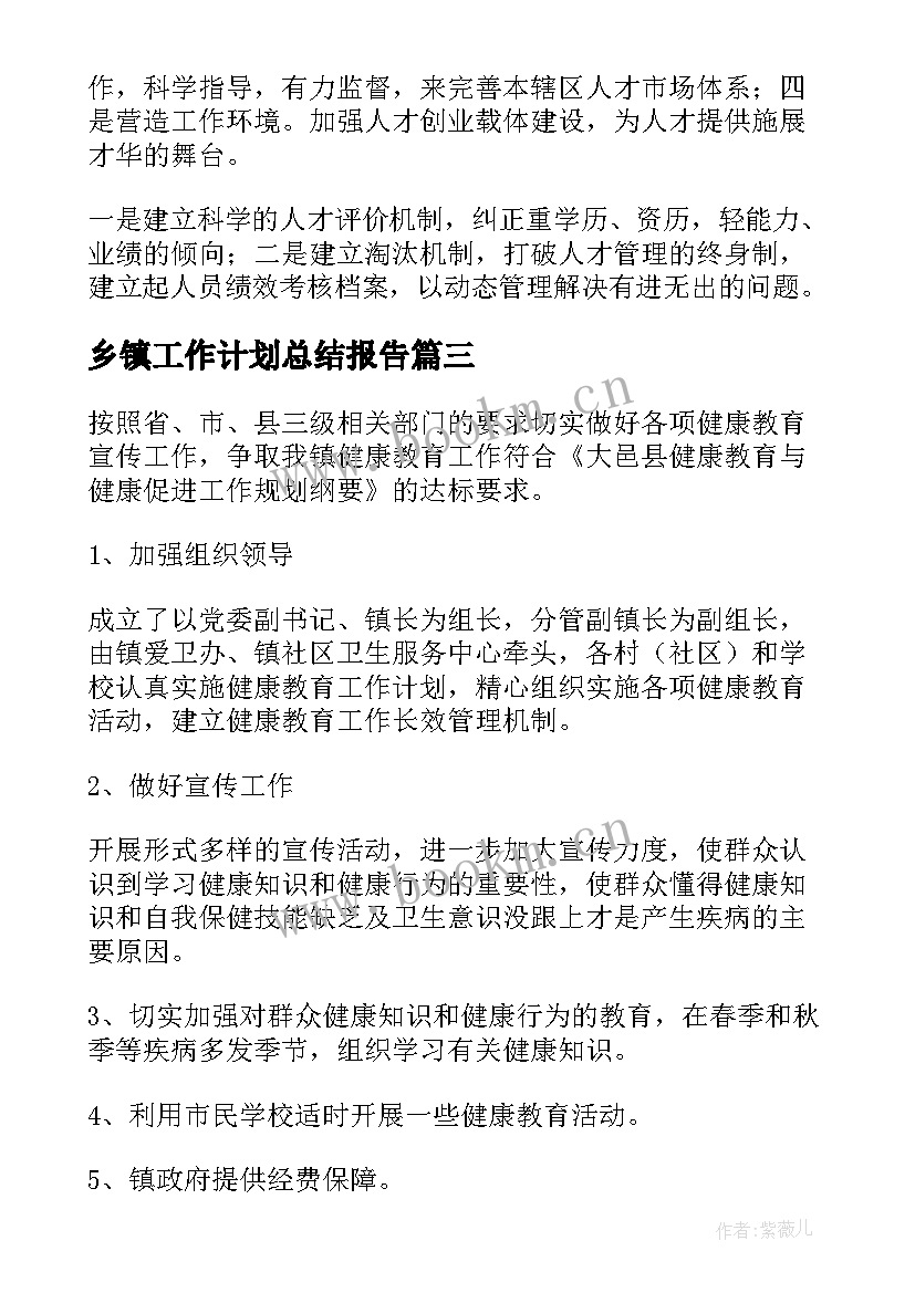 最新乡镇工作计划总结报告(优质9篇)