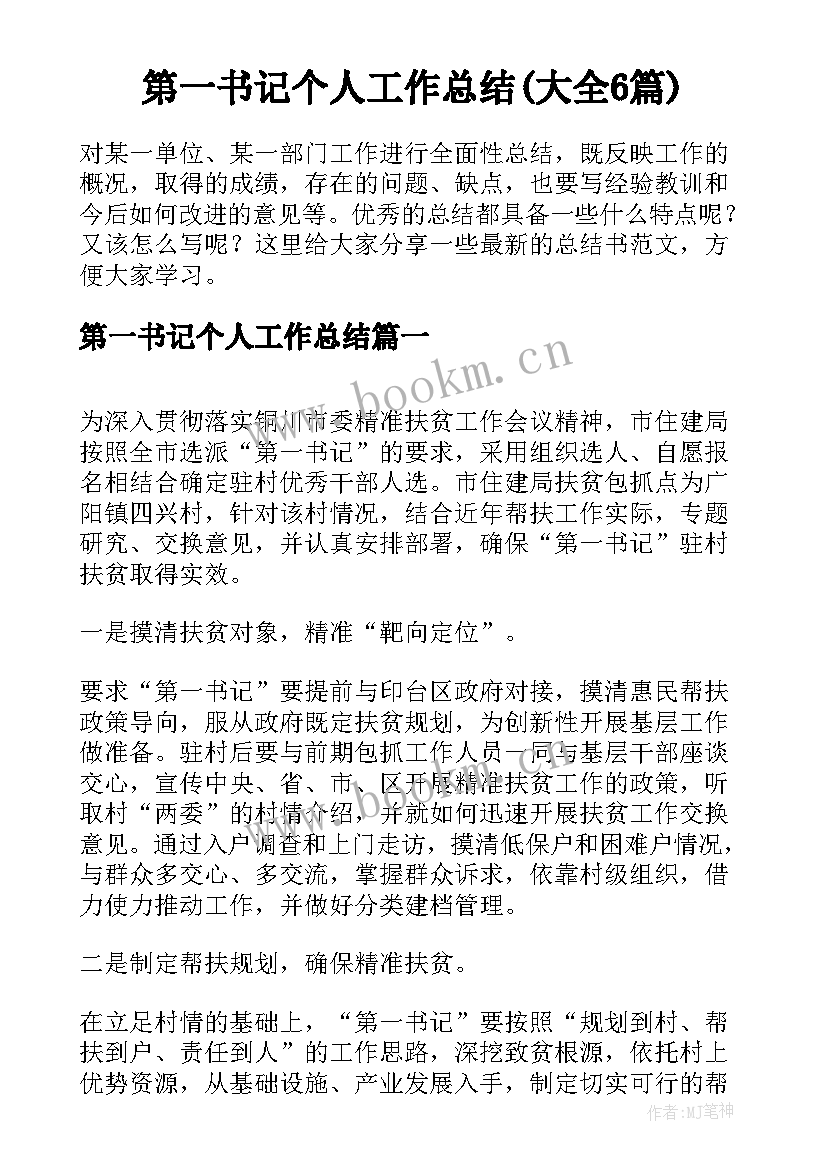 第一书记个人工作总结(大全6篇)