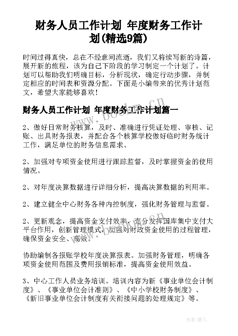 财务人员工作计划 年度财务工作计划(精选9篇)