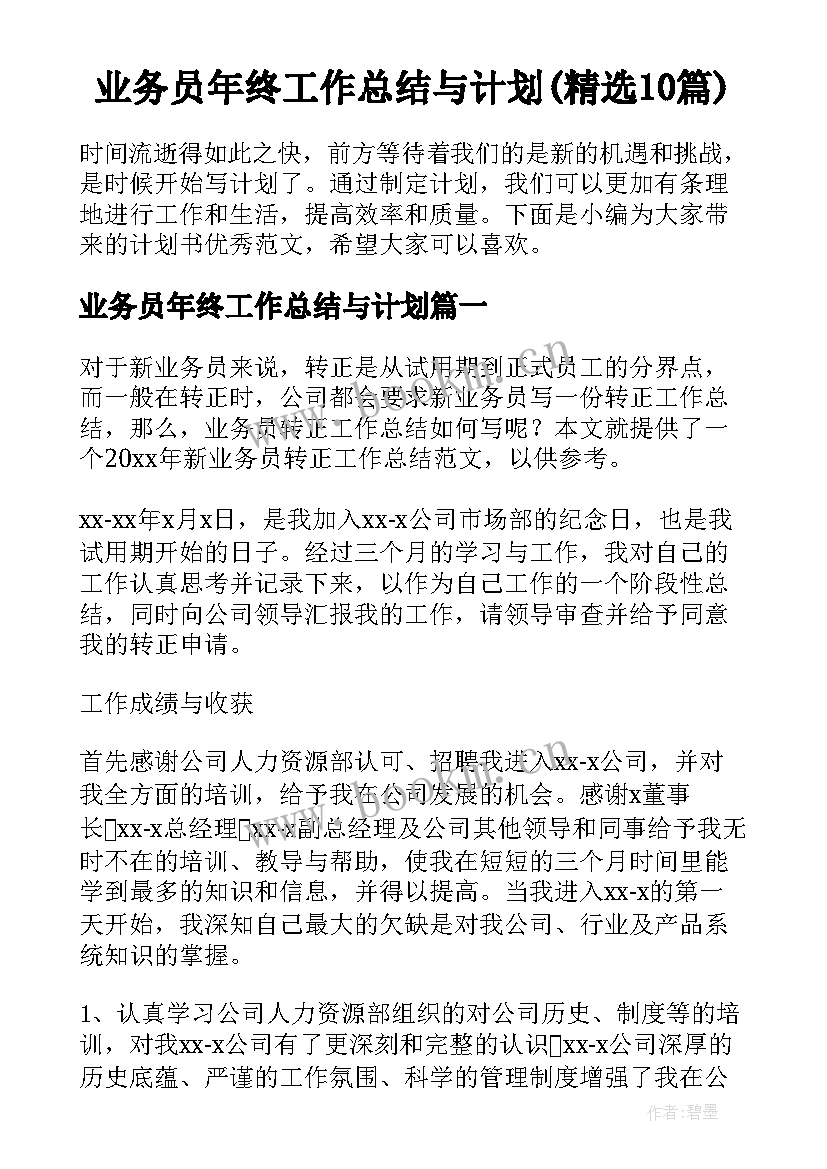 业务员年终工作总结与计划(精选10篇)