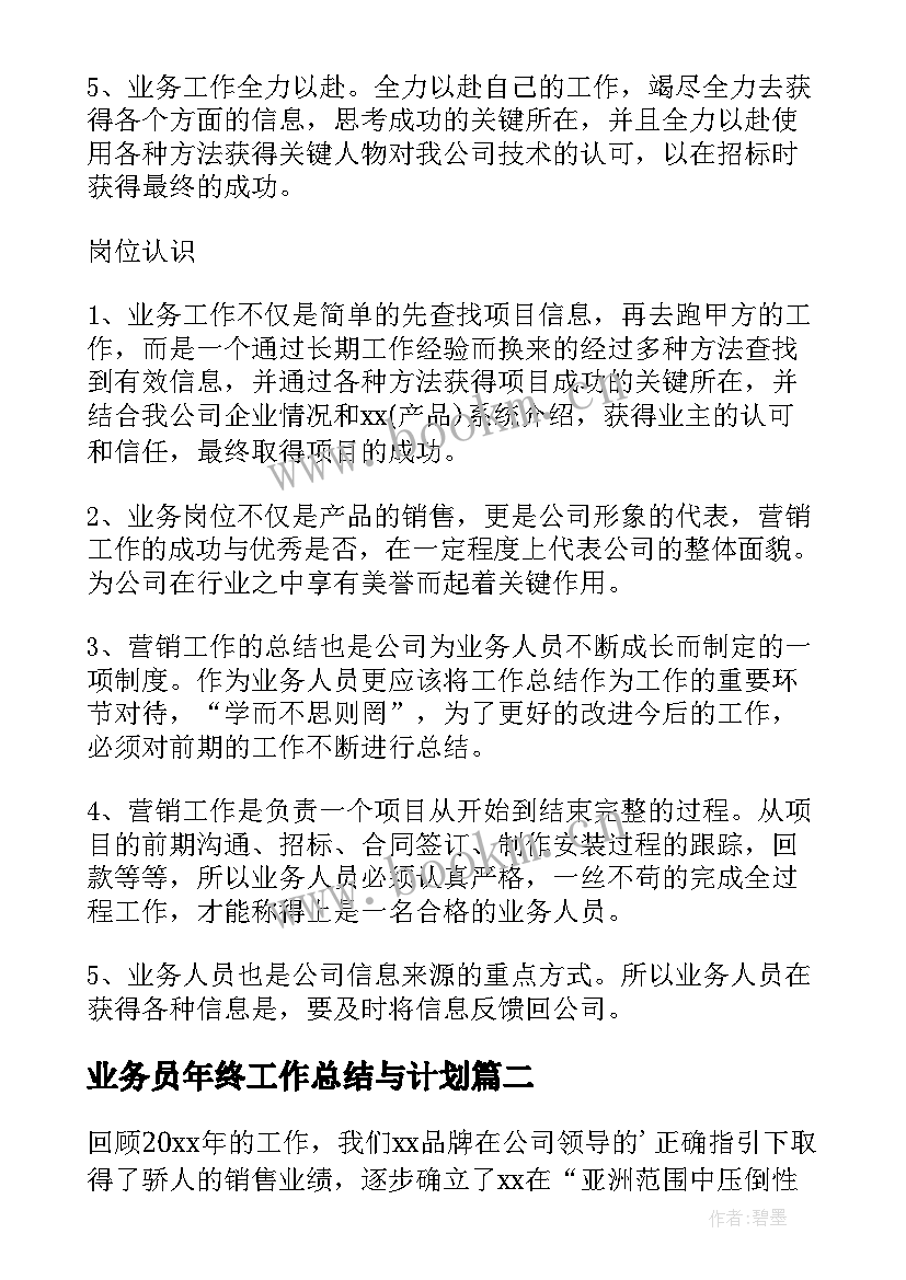 业务员年终工作总结与计划(精选10篇)