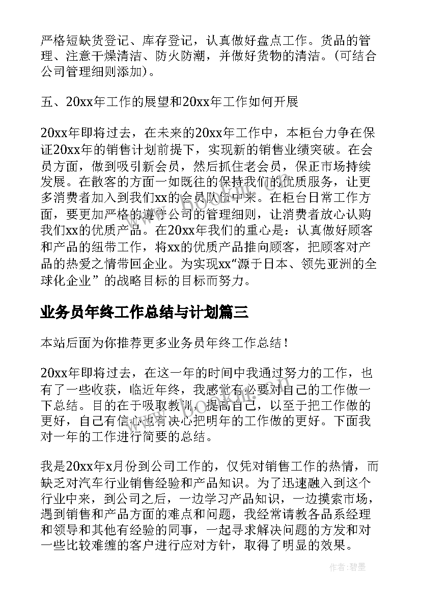 业务员年终工作总结与计划(精选10篇)