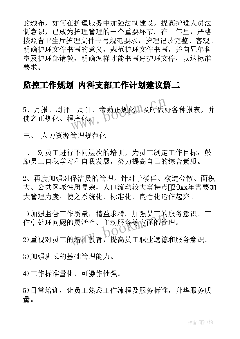 最新监控工作规划 内科支部工作计划建议(大全8篇)