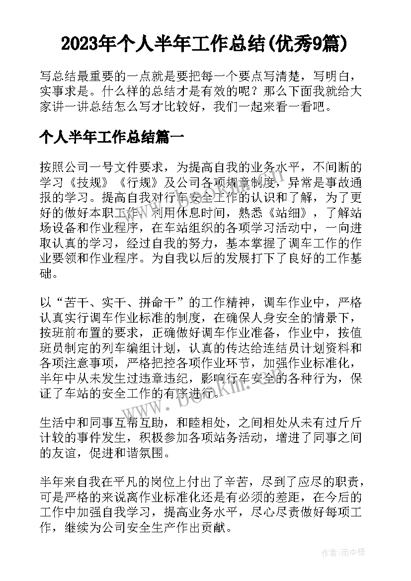 2023年个人半年工作总结(优秀9篇)