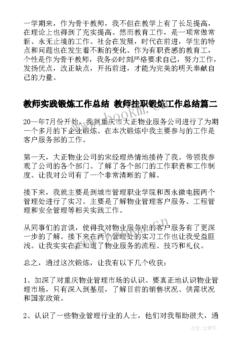 教师实践锻炼工作总结 教师挂职锻炼工作总结(优质8篇)