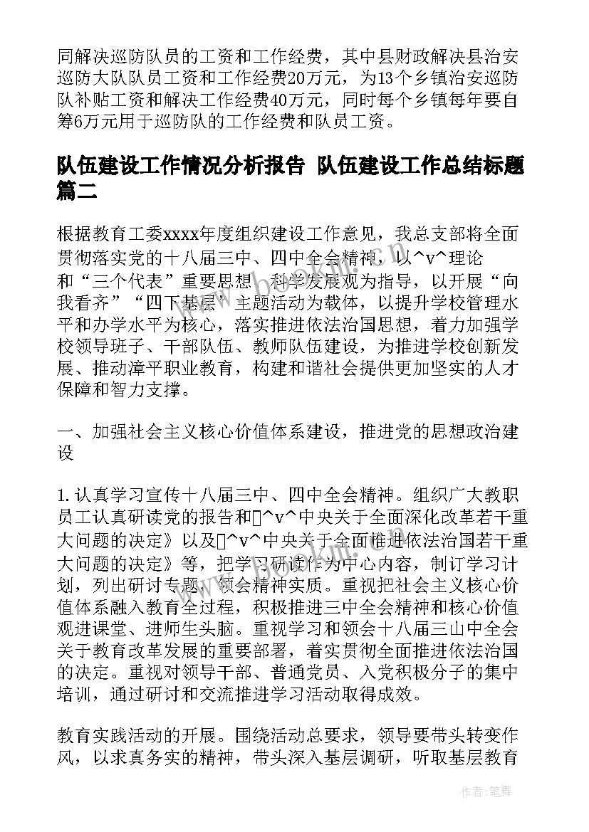 最新队伍建设工作情况分析报告 队伍建设工作总结标题(实用7篇)