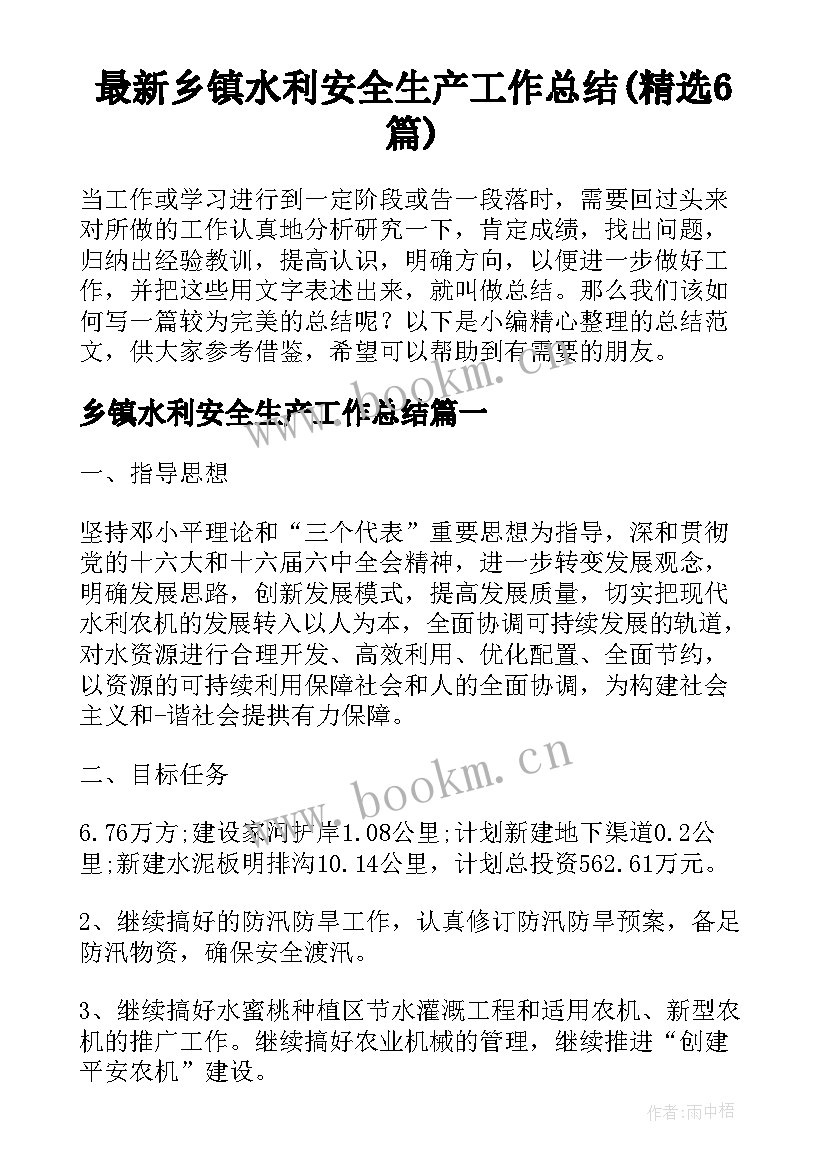 最新乡镇水利安全生产工作总结(精选6篇)