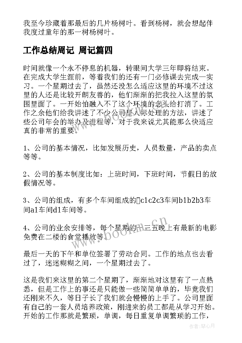 最新工作总结周记 周记(大全5篇)