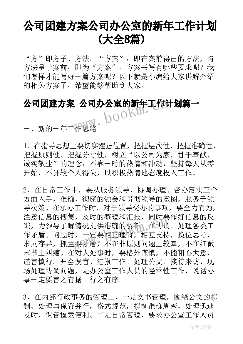 公司团建方案 公司办公室的新年工作计划(大全8篇)