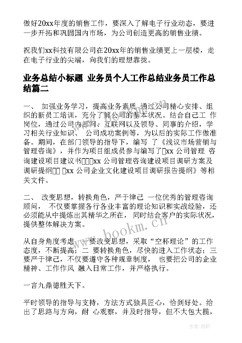 2023年业务总结小标题 业务员个人工作总结业务员工作总结(大全7篇)