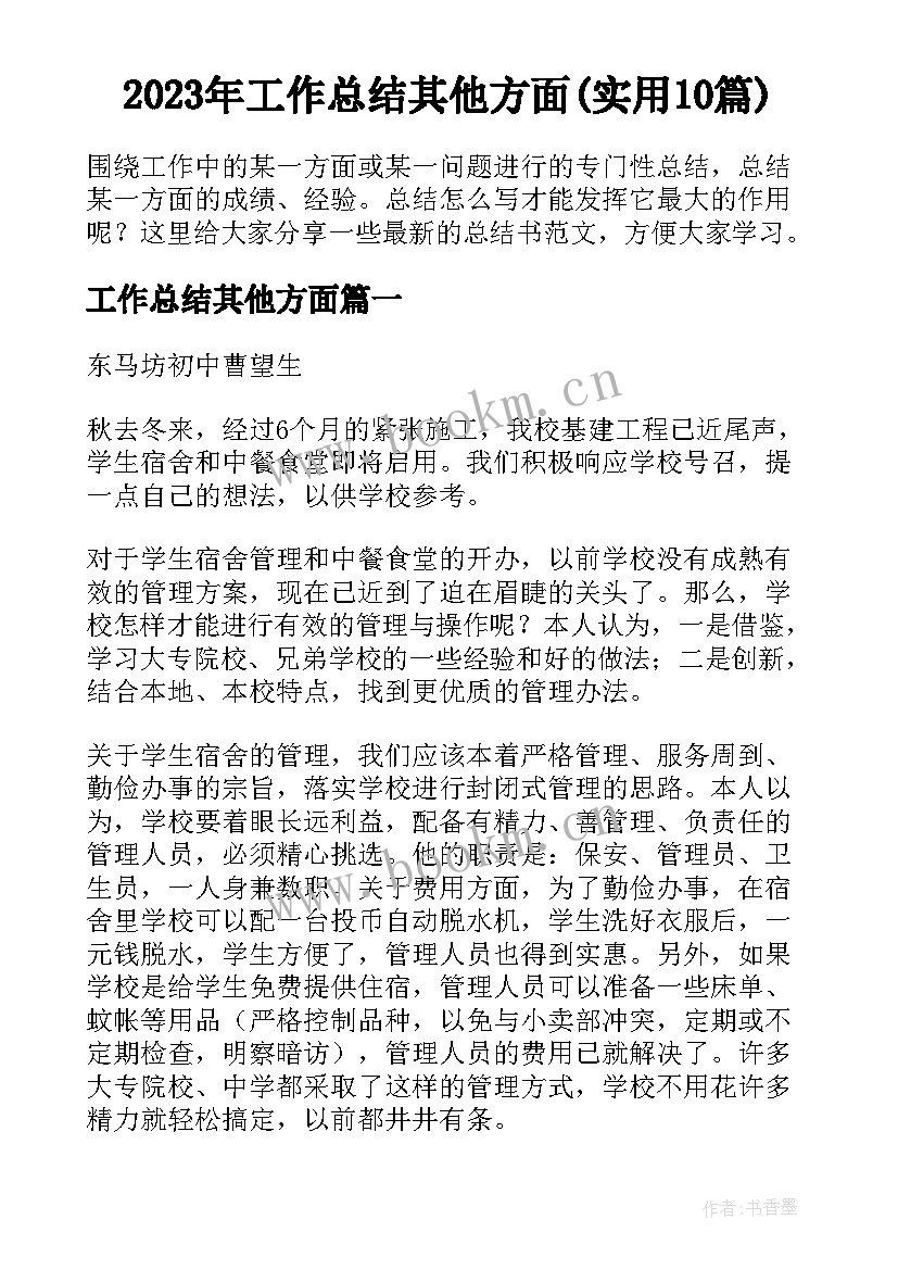 2023年工作总结其他方面(实用10篇)