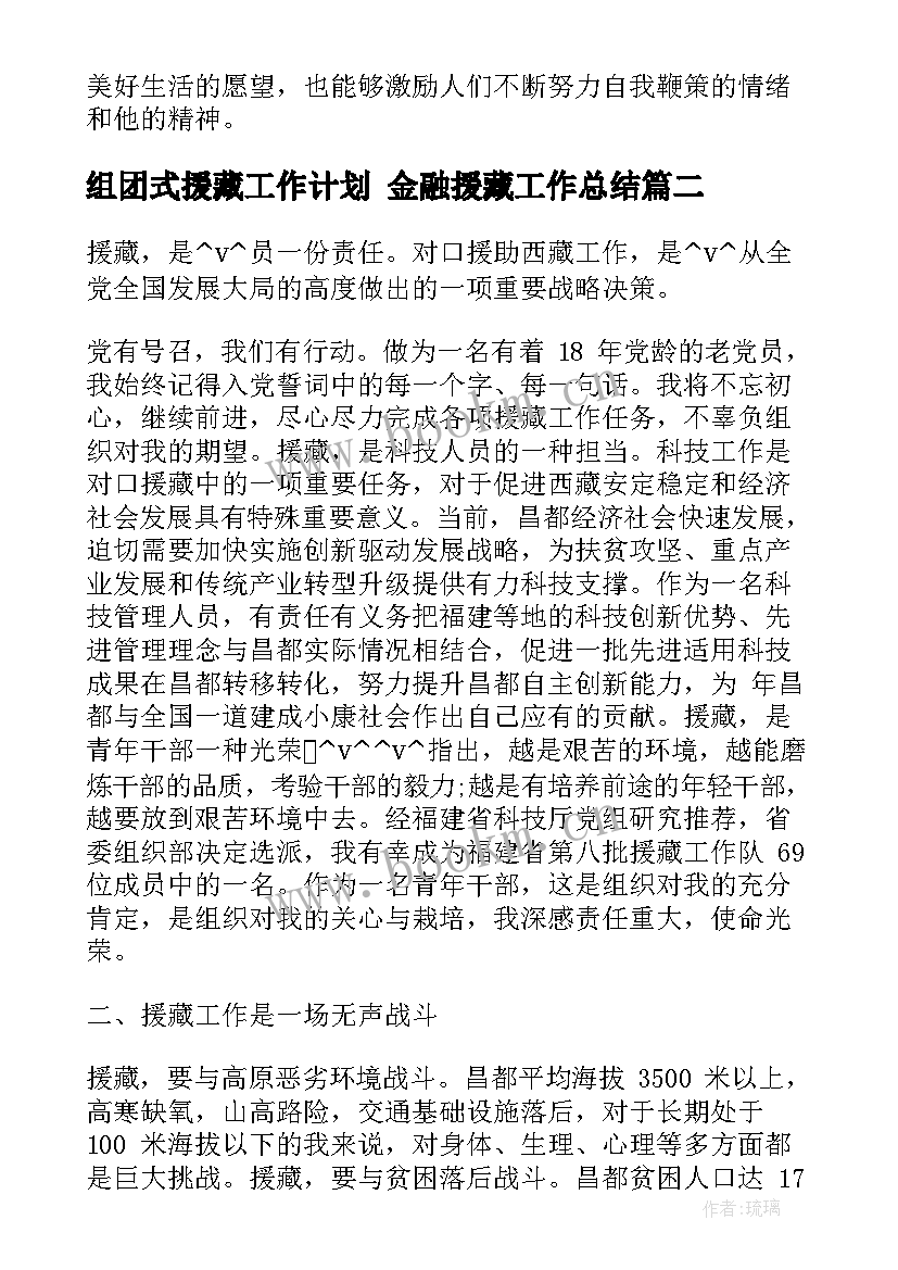 2023年组团式援藏工作计划 金融援藏工作总结(优质5篇)