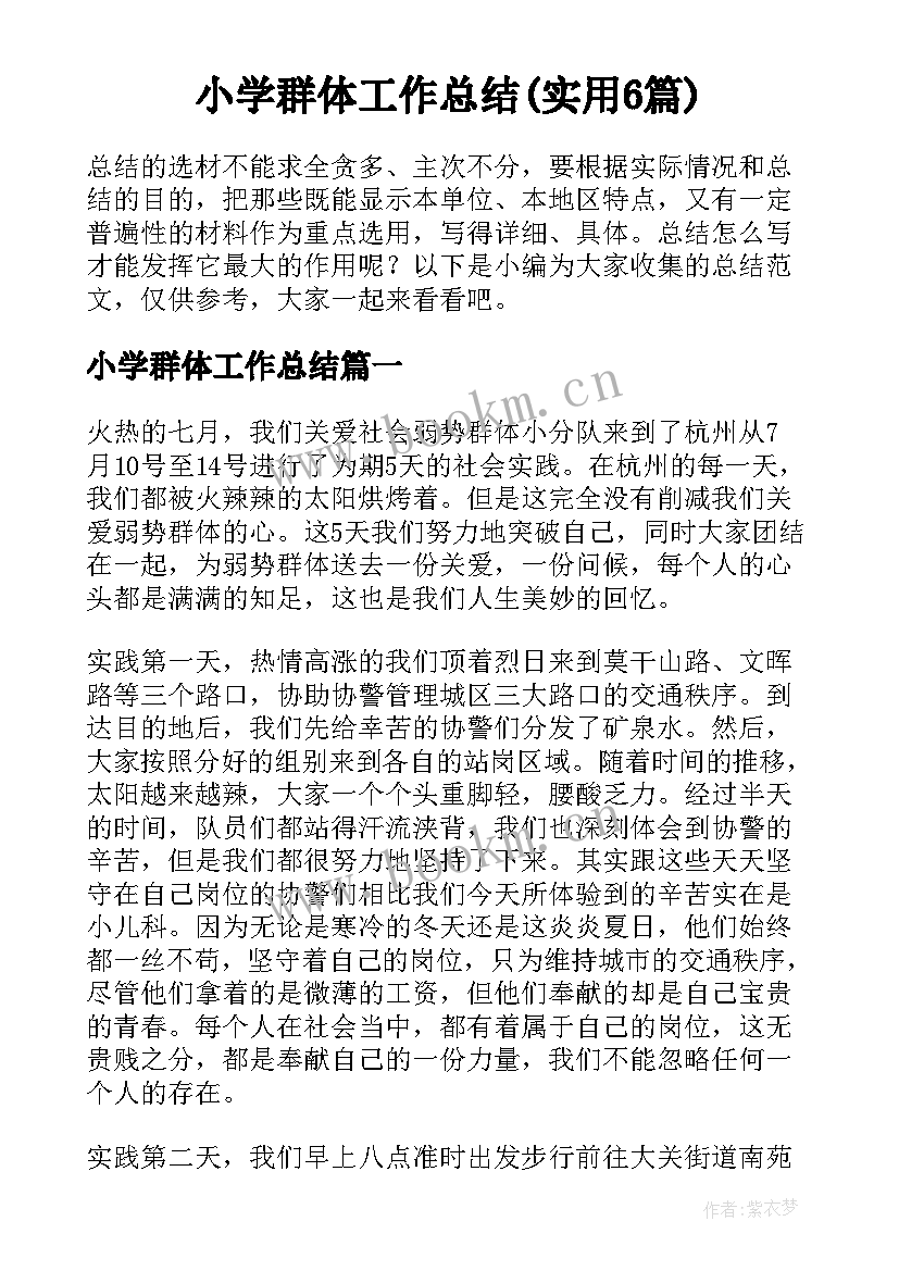 小学群体工作总结(实用6篇)