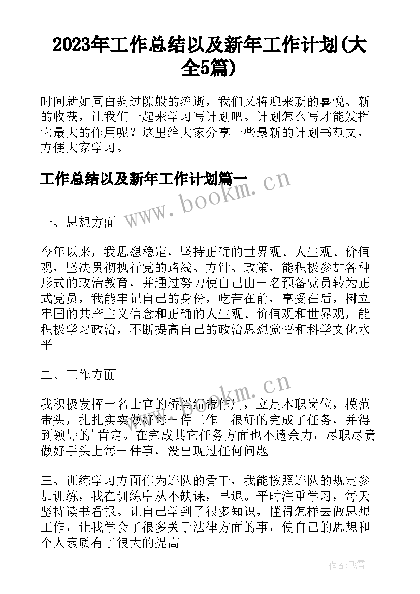 2023年工作总结以及新年工作计划(大全5篇)