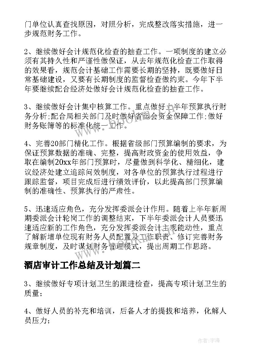 最新酒店审计工作总结及计划(汇总7篇)