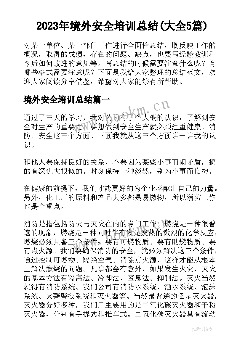 2023年境外安全培训总结(大全5篇)