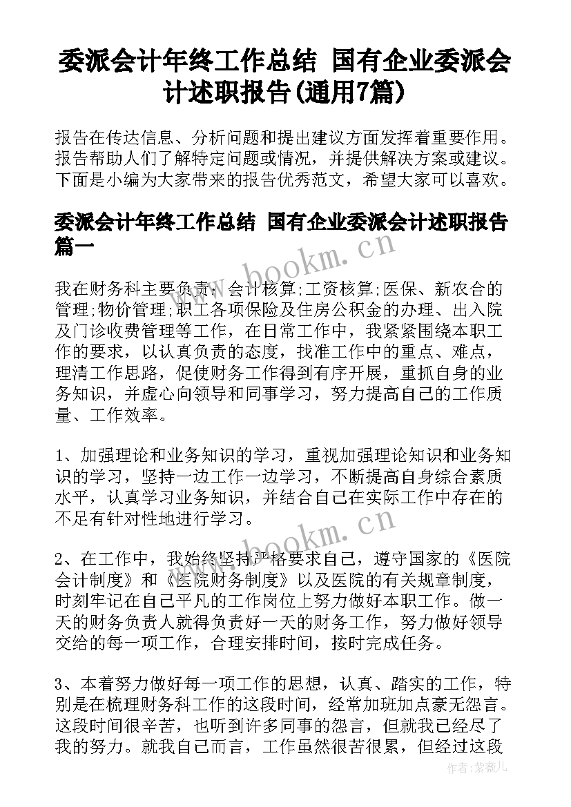 委派会计年终工作总结 国有企业委派会计述职报告(通用7篇)