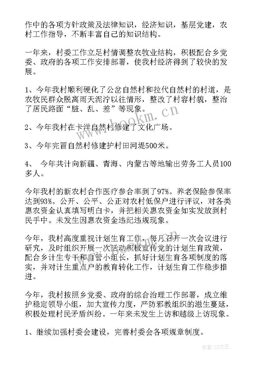 2023年村委副主任工作计划 副主任述职报告(实用9篇)