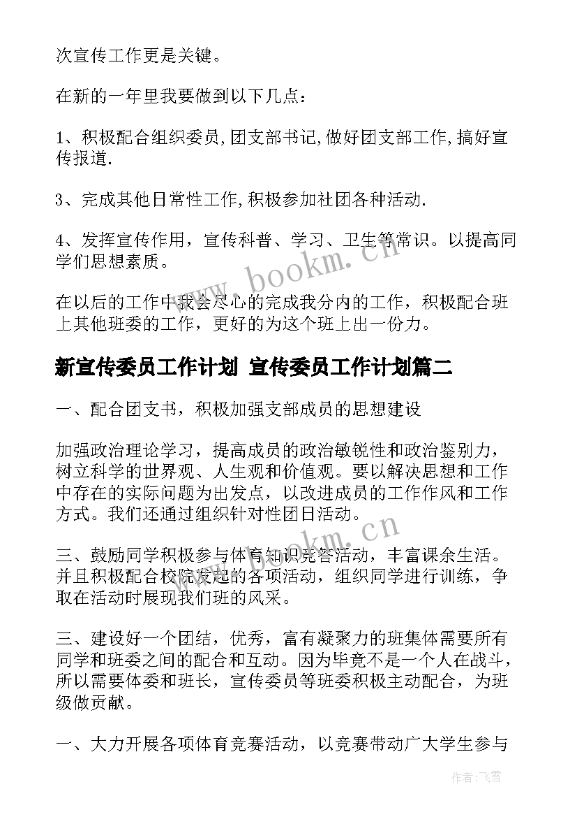 最新新宣传委员工作计划 宣传委员工作计划(汇总10篇)