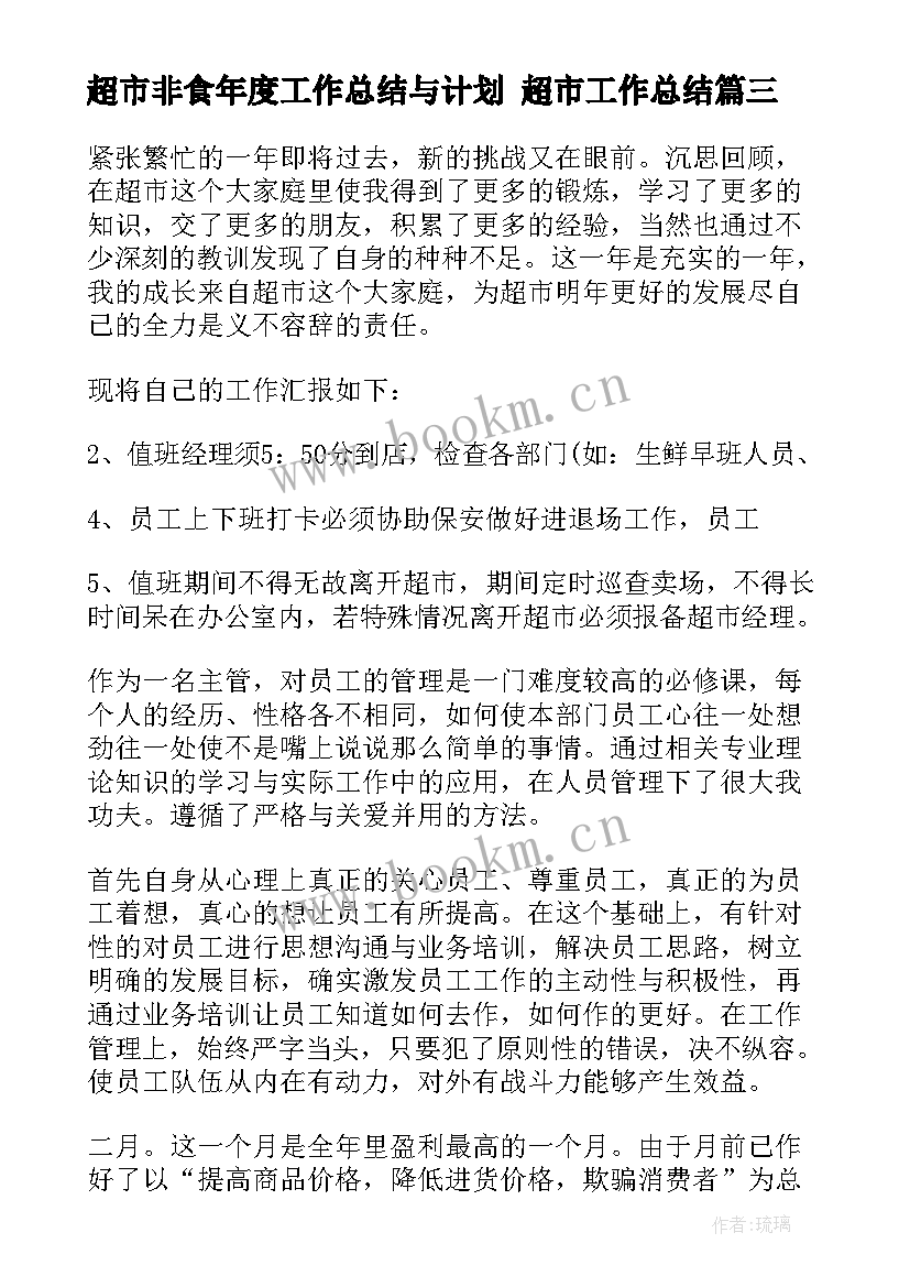 2023年超市非食年度工作总结与计划 超市工作总结(大全5篇)