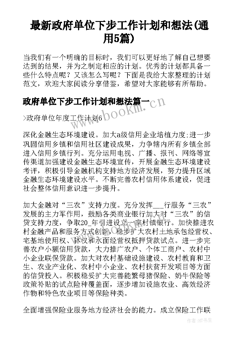 最新政府单位下步工作计划和想法(通用5篇)