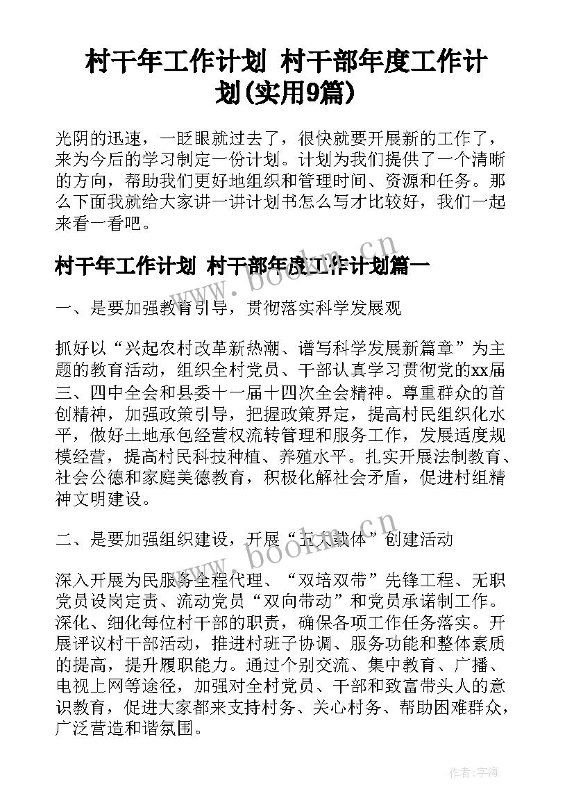 村干年工作计划 村干部年度工作计划(实用9篇)