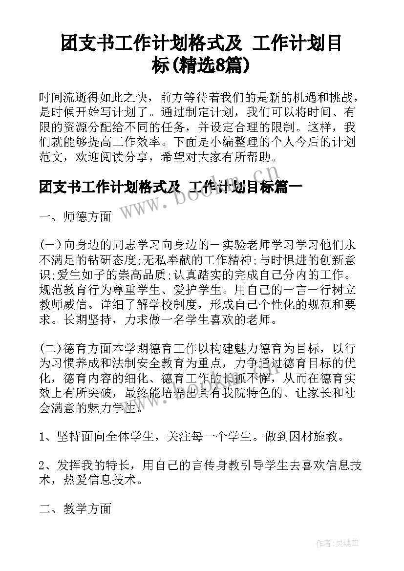 团支书工作计划格式及 工作计划目标(精选8篇)