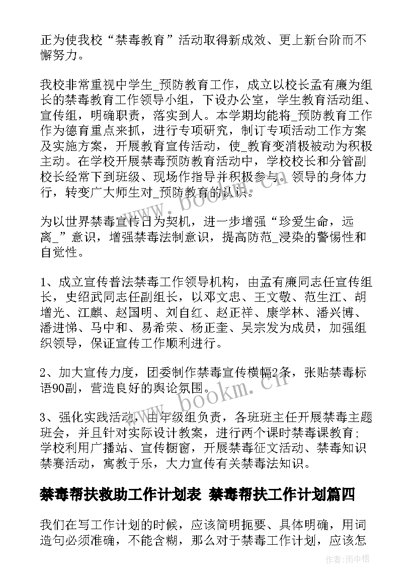 禁毒帮扶救助工作计划表 禁毒帮扶工作计划(汇总5篇)