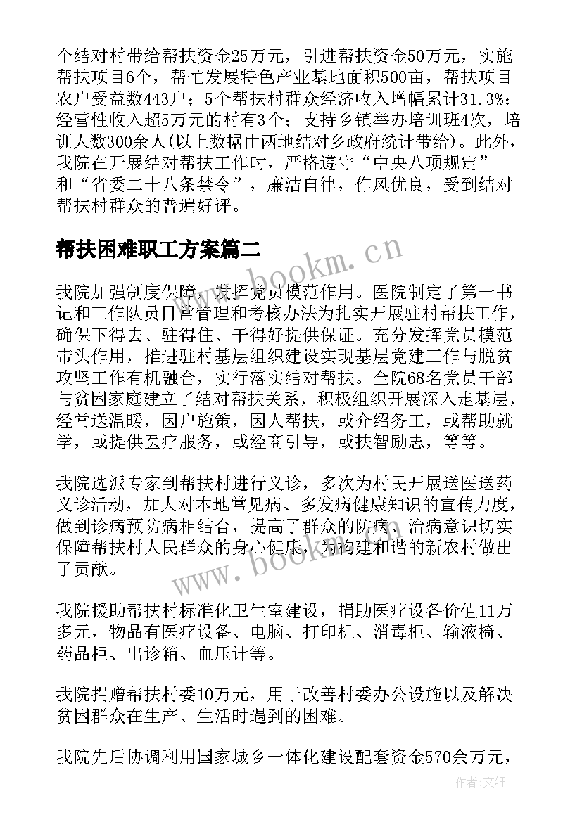 最新帮扶困难职工方案(优质5篇)