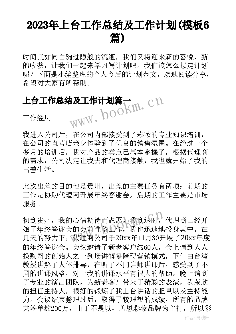 2023年上台工作总结及工作计划(模板6篇)