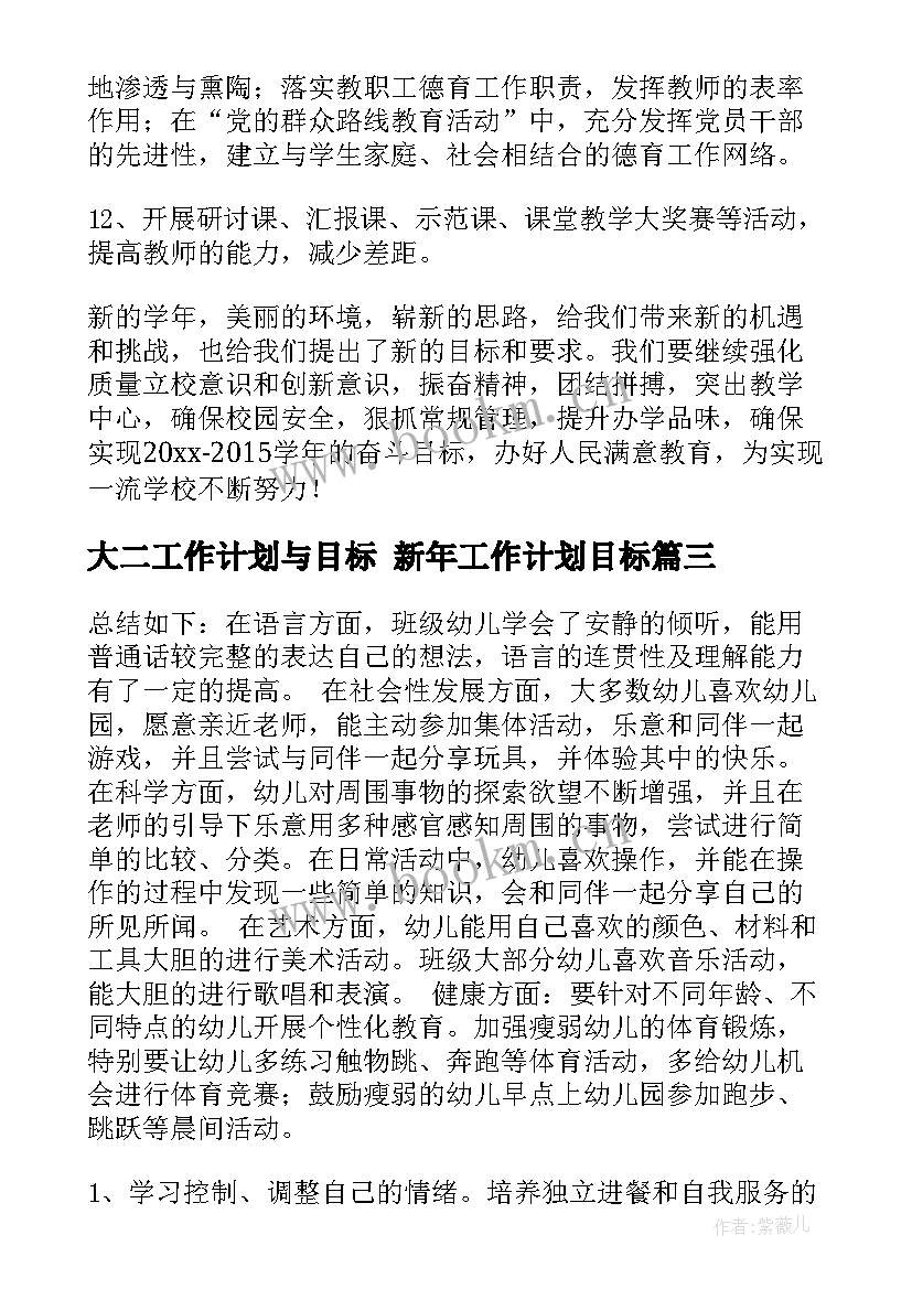 最新大二工作计划与目标 新年工作计划目标(汇总7篇)