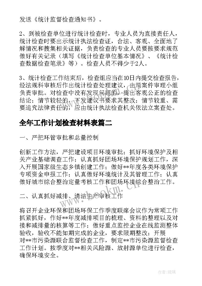 2023年全年工作计划检查材料表(优质5篇)