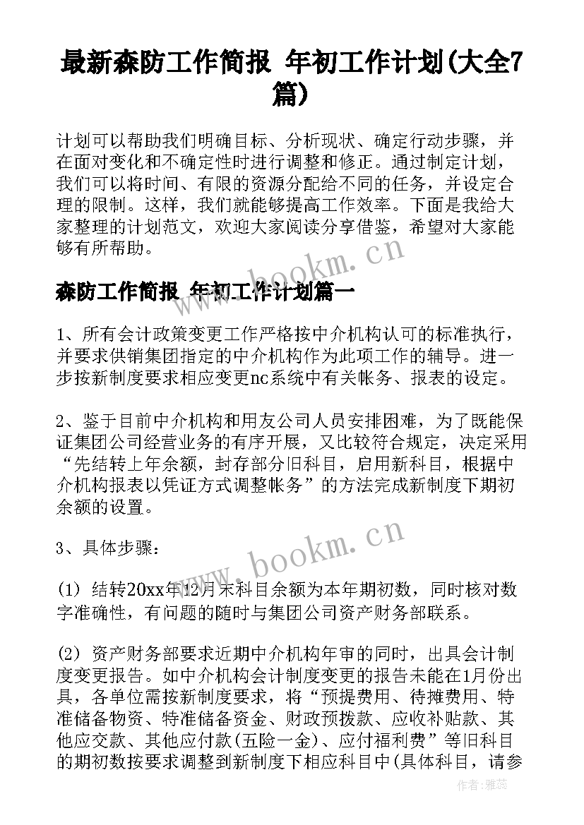 最新森防工作简报 年初工作计划(大全7篇)