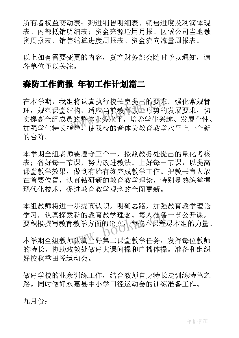 最新森防工作简报 年初工作计划(大全7篇)