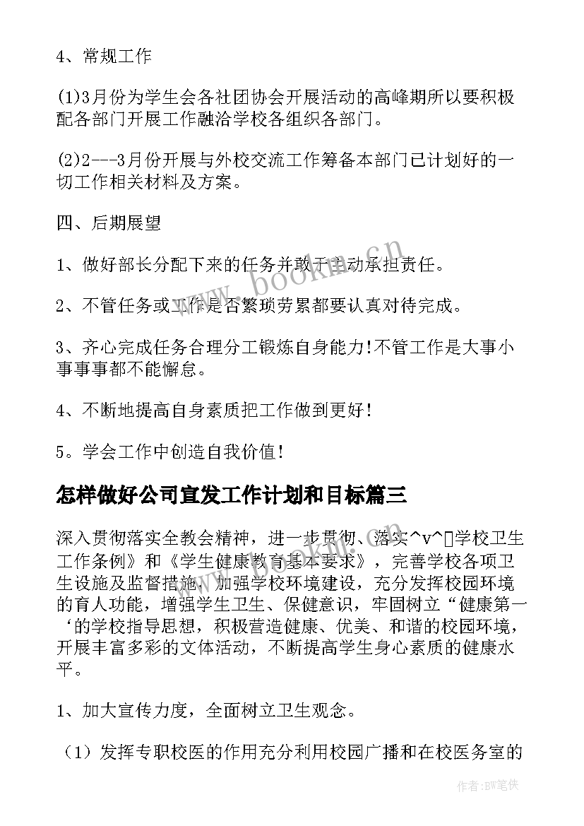 怎样做好公司宣发工作计划和目标(大全5篇)