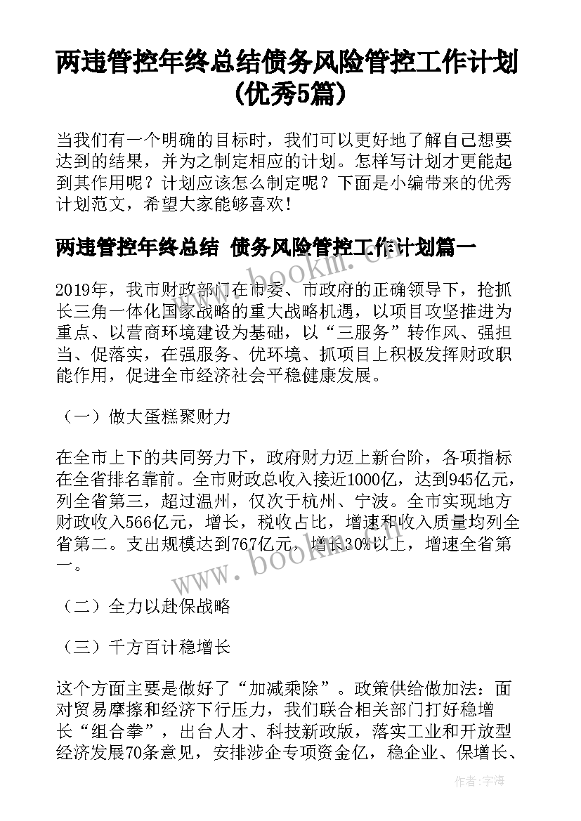 两违管控年终总结 债务风险管控工作计划(优秀5篇)