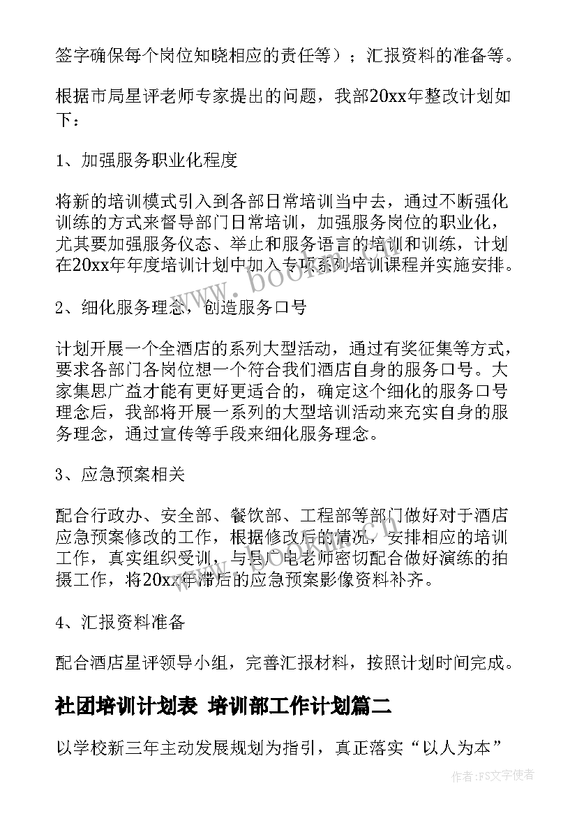 2023年社团培训计划表 培训部工作计划(优质5篇)