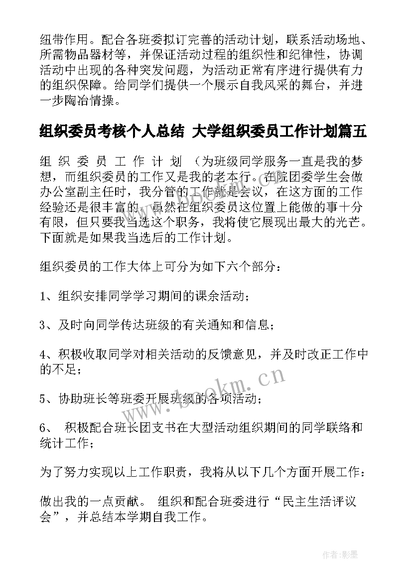 组织委员考核个人总结 大学组织委员工作计划(优质9篇)