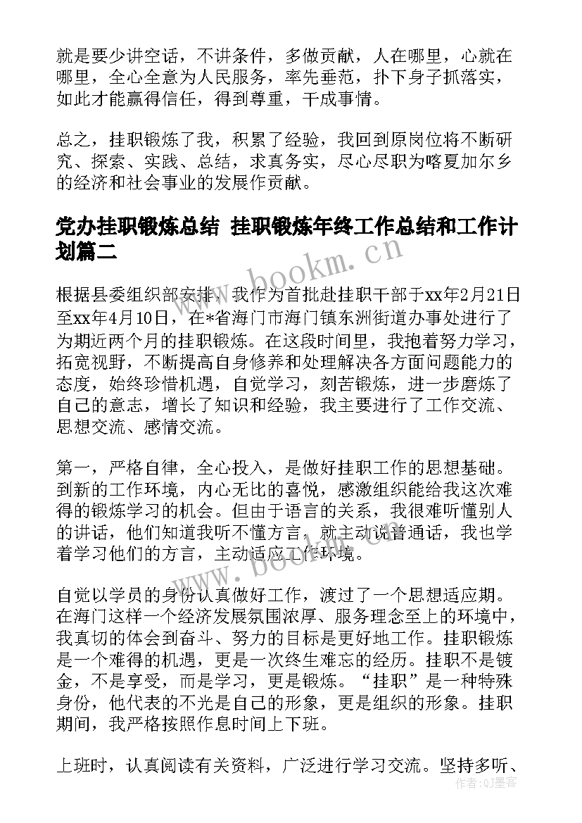 最新党办挂职锻炼总结 挂职锻炼年终工作总结和工作计划(精选5篇)