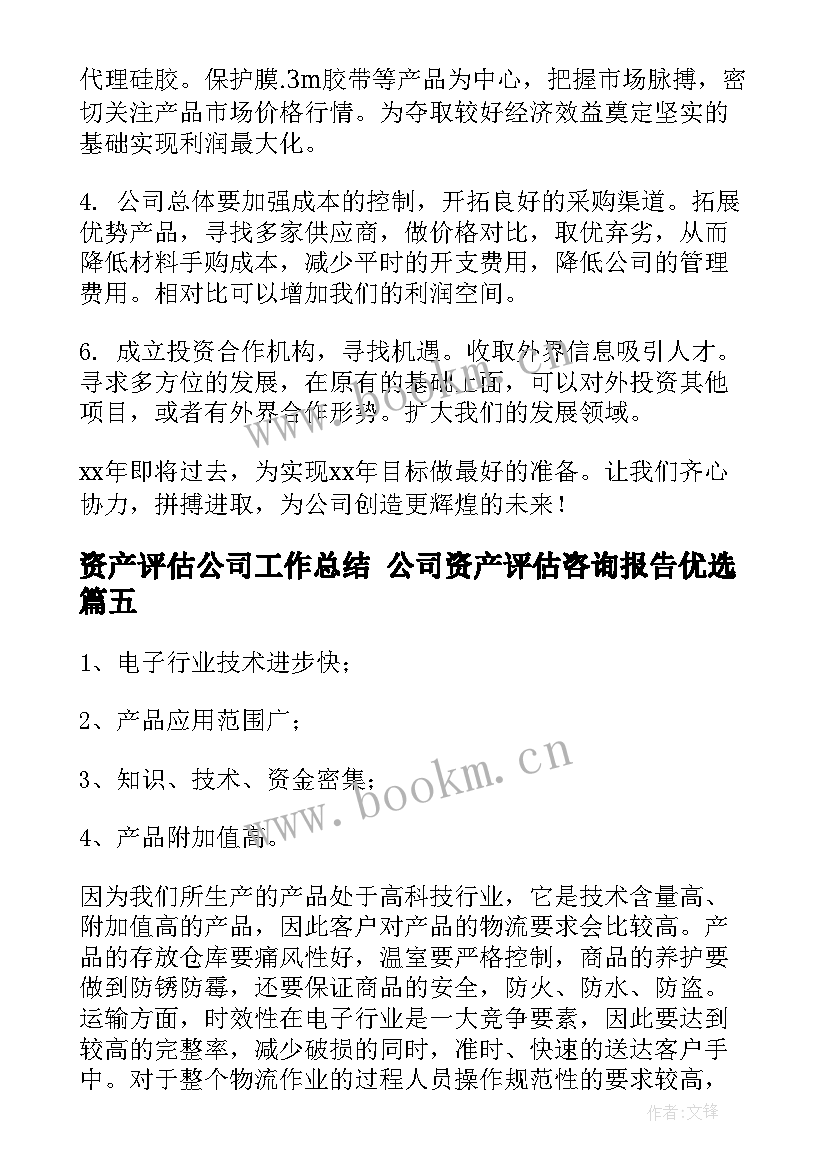 最新资产评估公司工作总结 公司资产评估咨询报告优选(模板7篇)