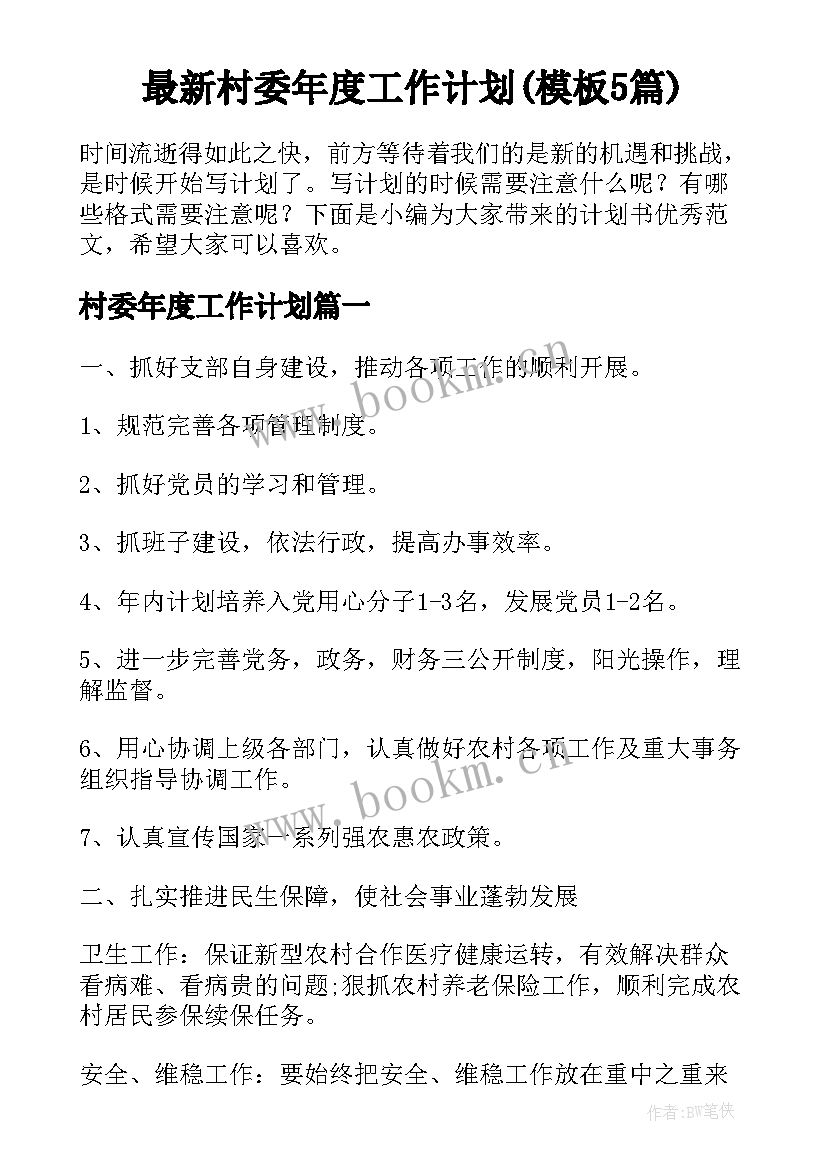 最新村委年度工作计划(模板5篇)