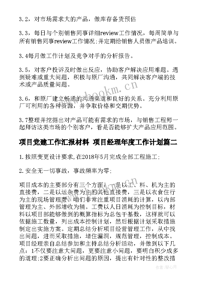 2023年项目党建工作汇报材料 项目经理年度工作计划(优秀7篇)