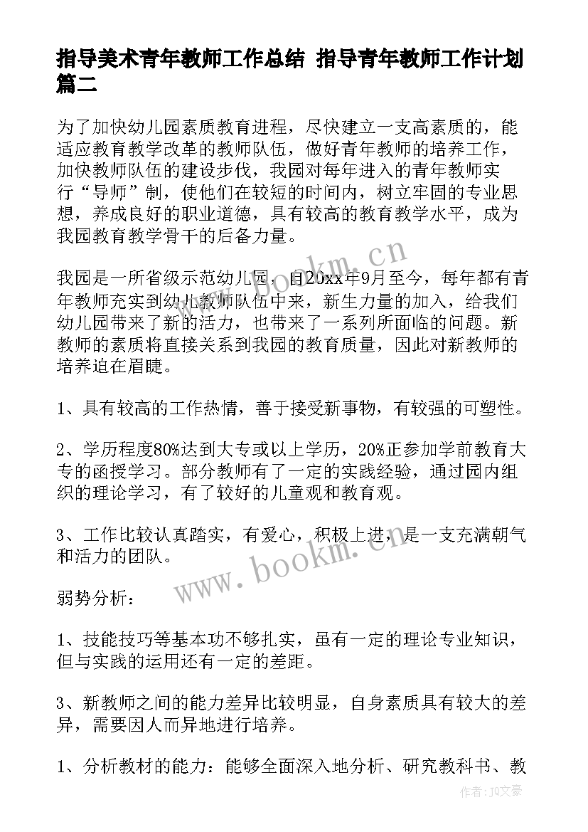 指导美术青年教师工作总结 指导青年教师工作计划(大全10篇)