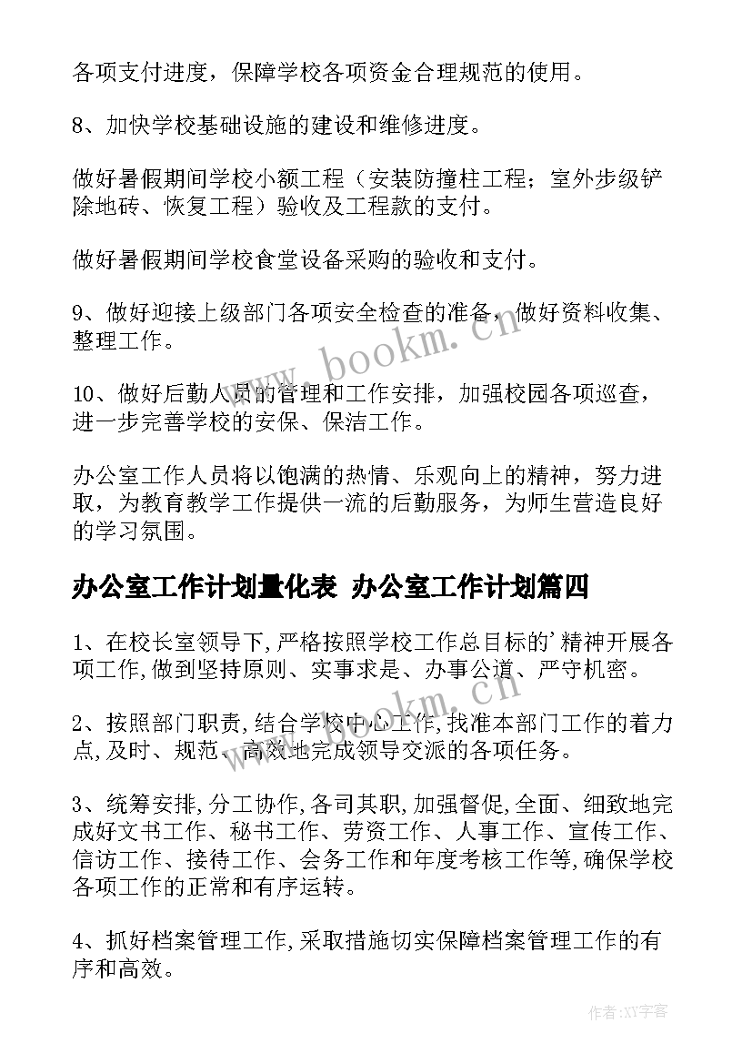 2023年办公室工作计划量化表 办公室工作计划(模板8篇)