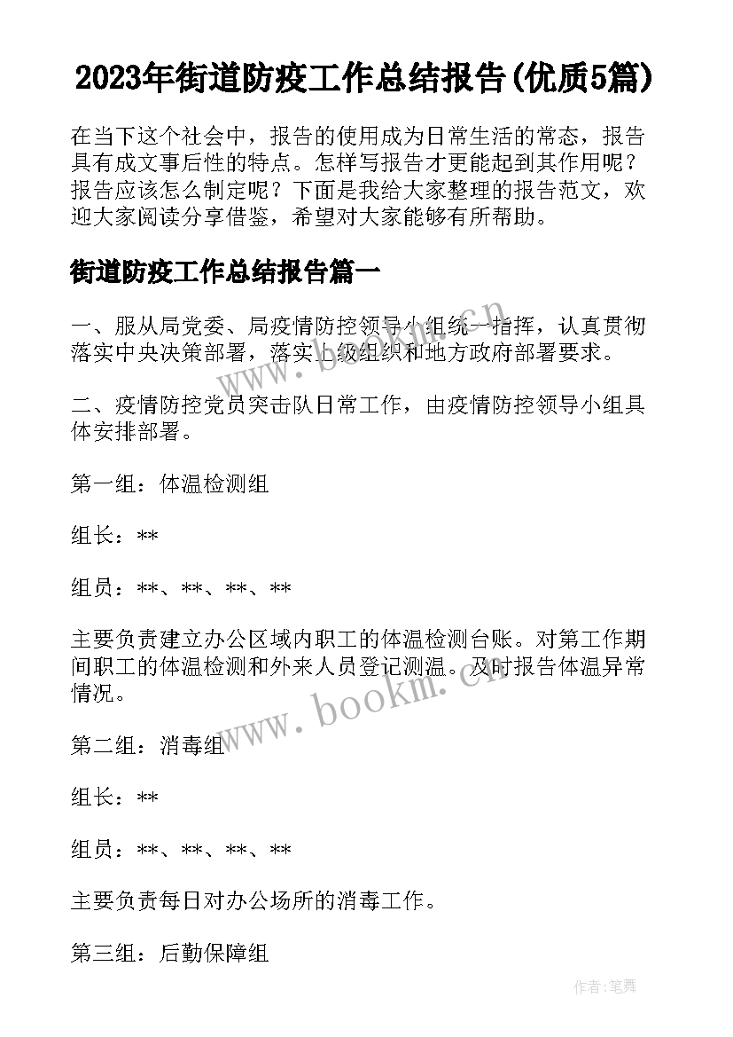 2023年街道防疫工作总结报告(优质5篇)