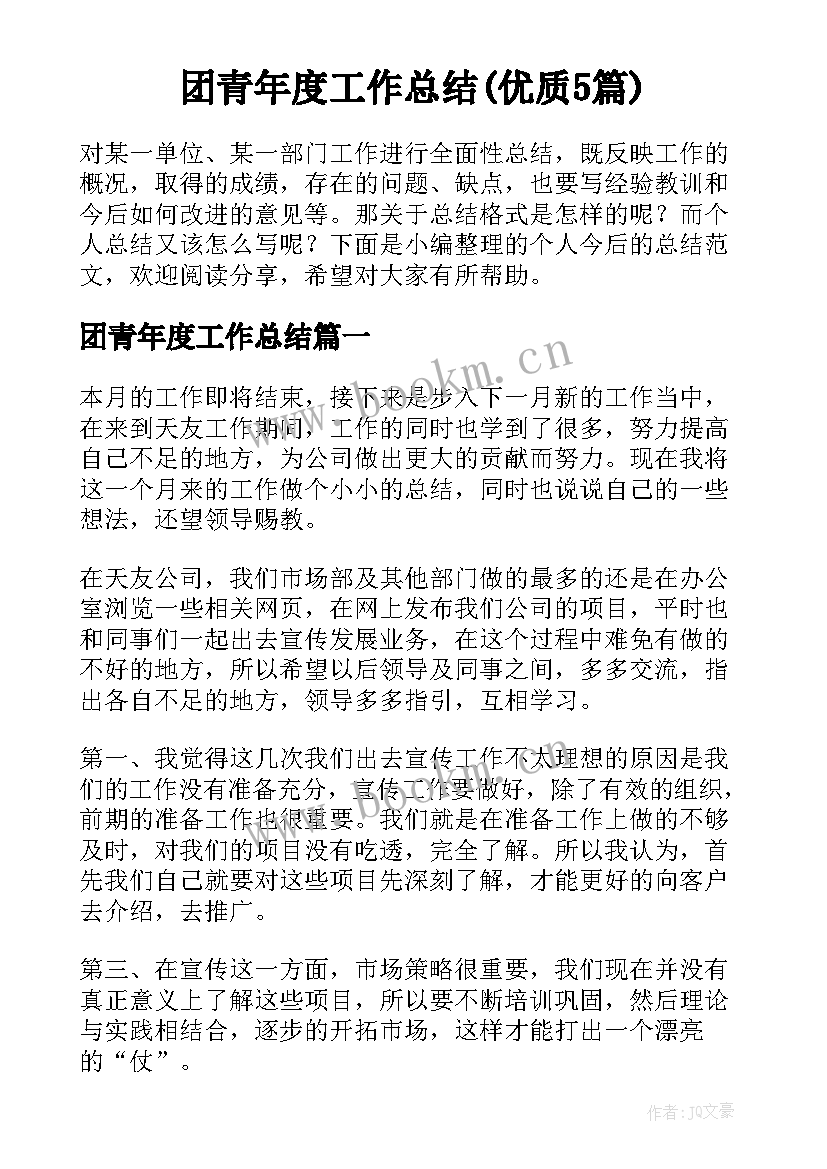 团青年度工作总结(优质5篇)